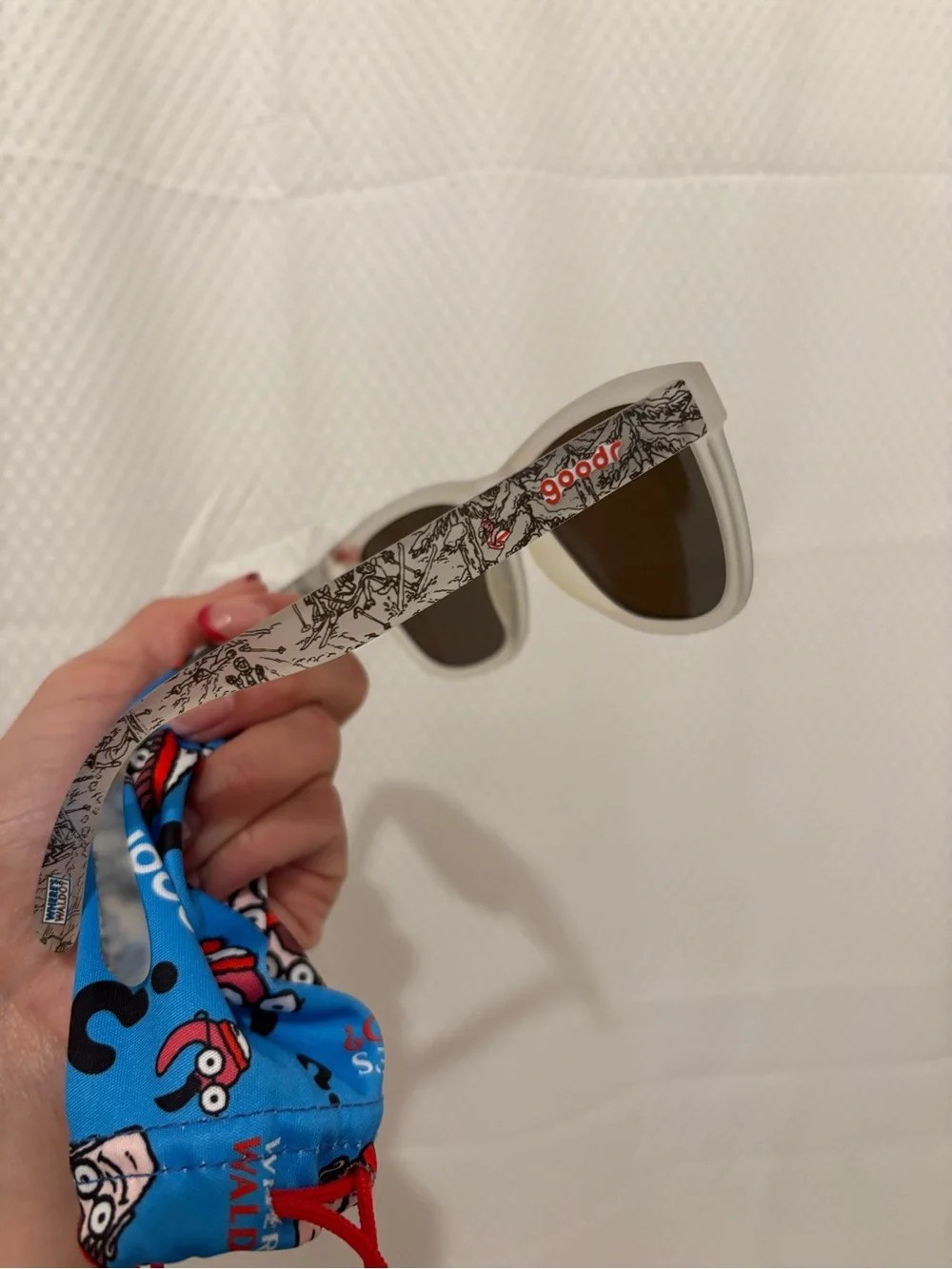 Where's Waldo White Frame Sunglasses with Blue Mirrored Lenses